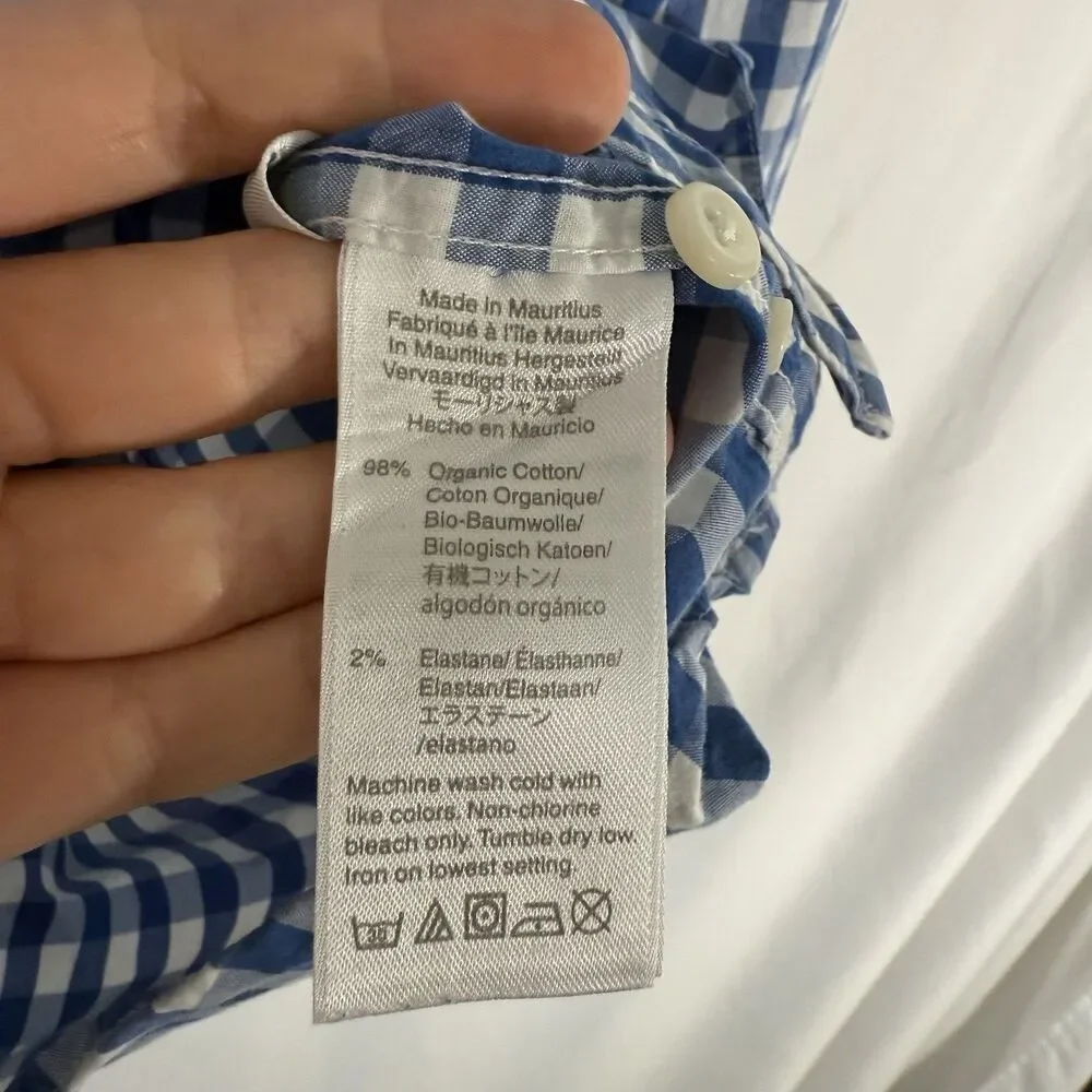 J. Crew Dress Shirt Mens Medium Blue White Plaid Organic Cotton Long Sleeve Slim